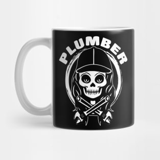 Female Plumber Skull and Wrench White Logo Mug
